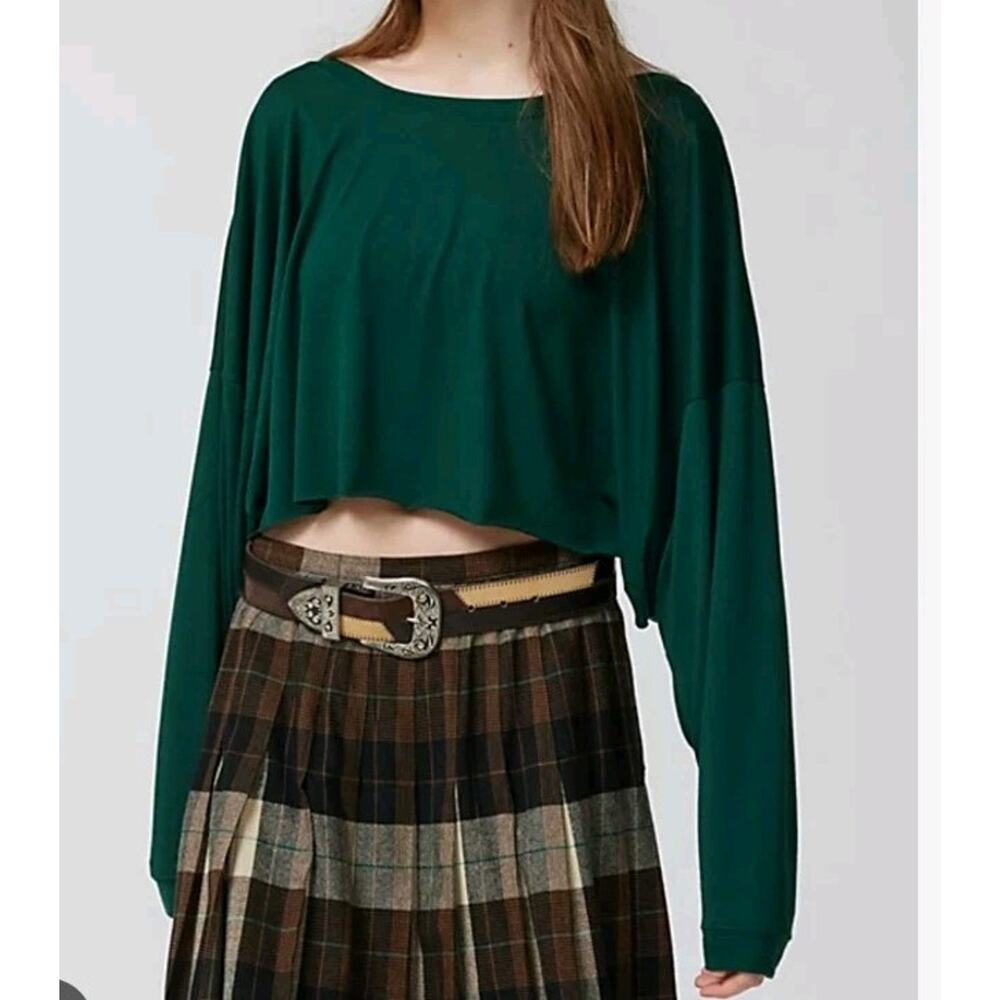 NEW Urban Outfitters Out From Under Addison Cozy Cropped Top L Green Long Sleeve